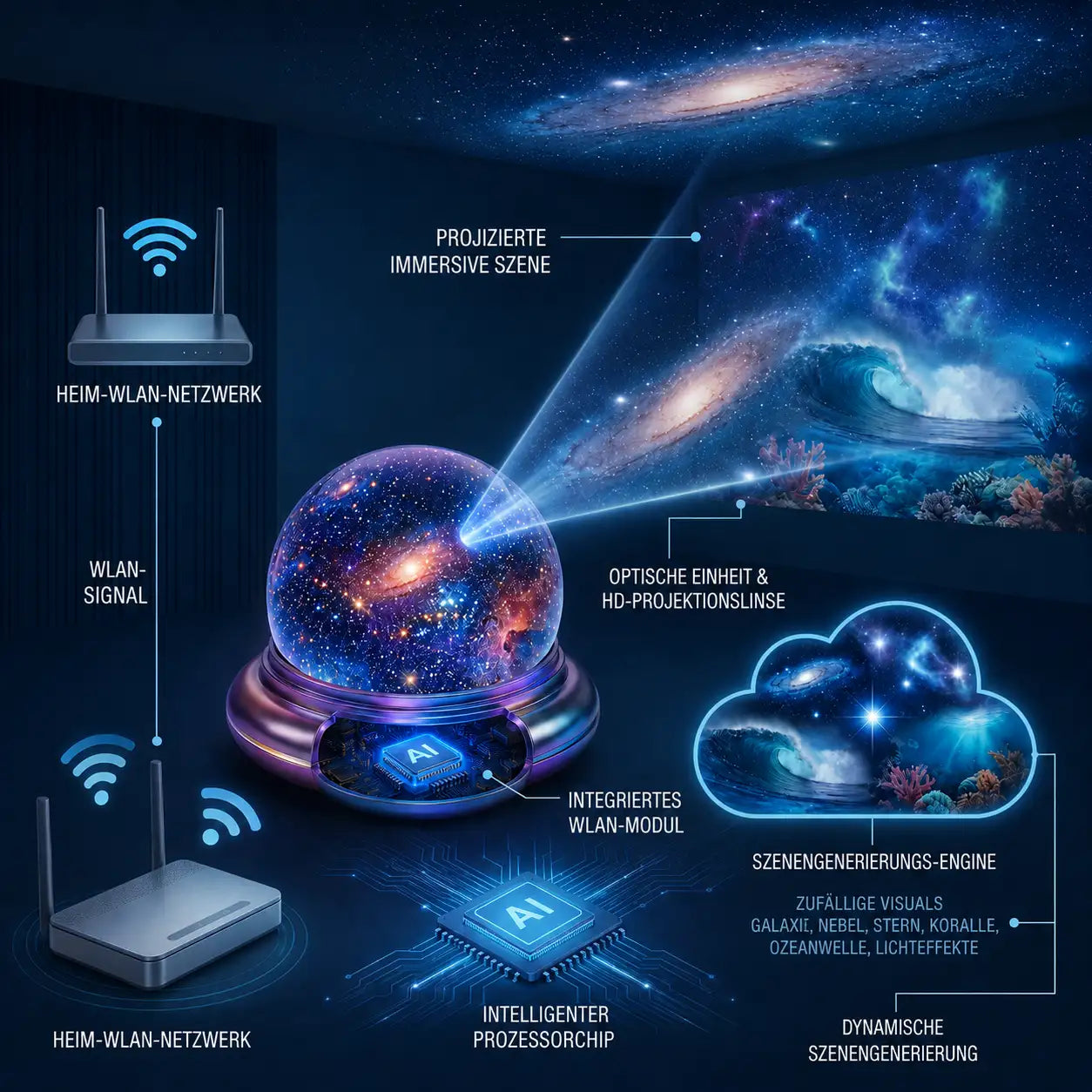 🌌Comauo® 5D 🔮 Mini-Sternenprojektor💡 — Dynamische Galaxiebeleuchtung für Schlafzimmer, Autos und entspannte Nächte