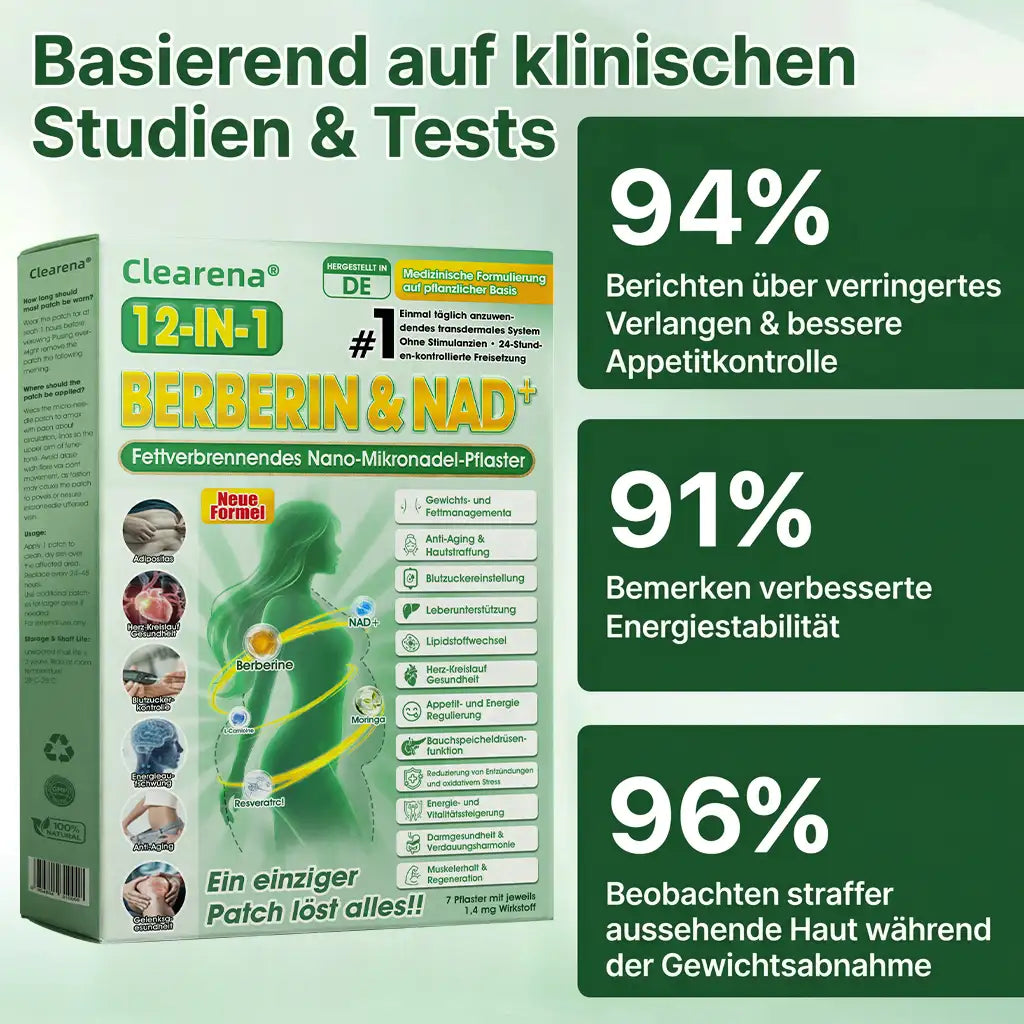 Offizieller Store | ☀️☀️𝐂𝐥𝐞𝐚𝐫𝐞𝐧𝐚® Moringa Berberin + NAD+ 10-in-1 Nano-Mikronadel-Patch (Nur einmal täglich, sichtbare Veränderungen in 7 Tagen)